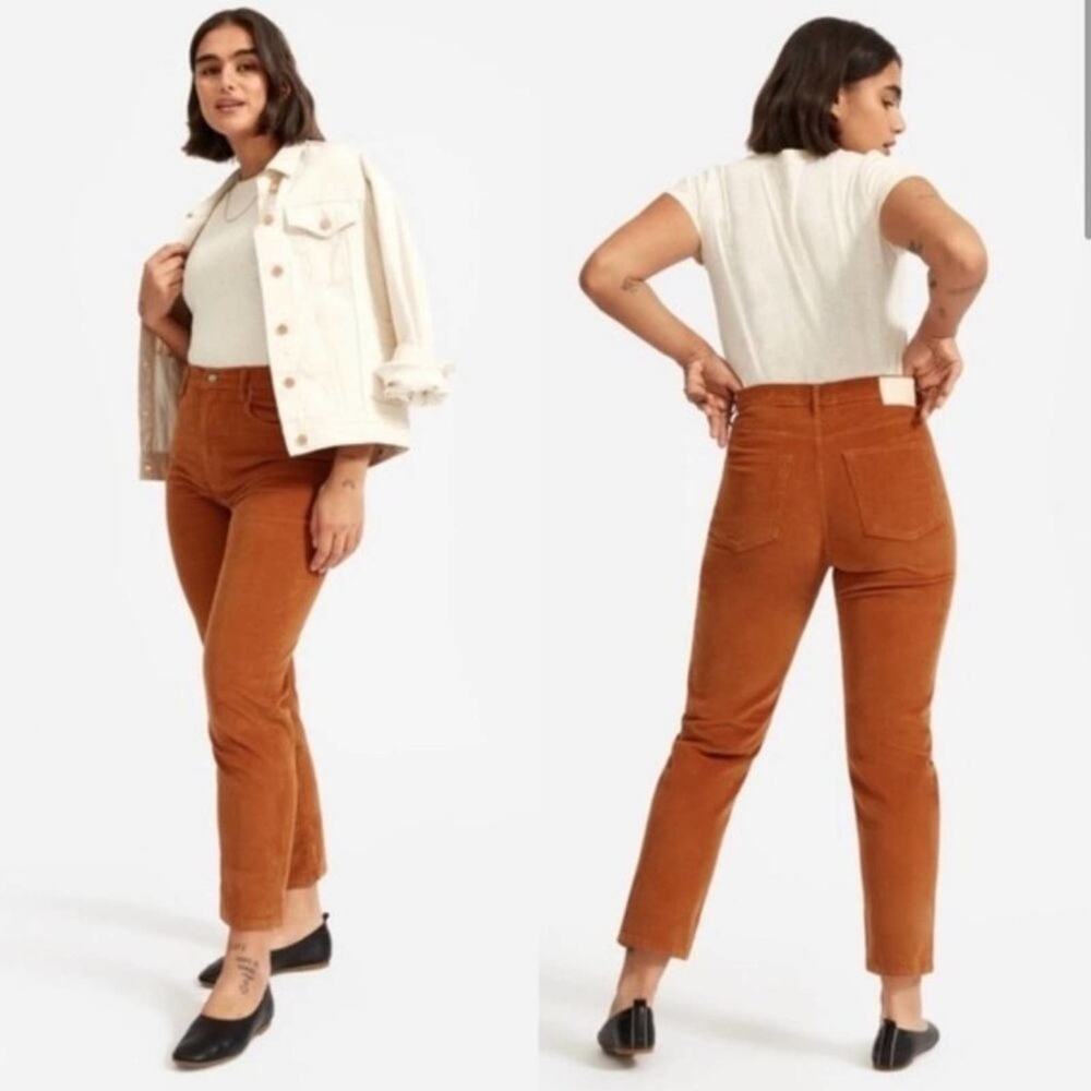 EVERLANE The Cheeky Straight Corduroy Crop Pant Acorn Brown Orange Sz 26 {II54}